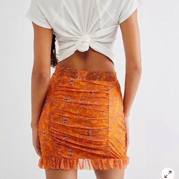 NWOT Free People Romi Mesh Orange Mini Skirt Size L - Picture 2 of 9